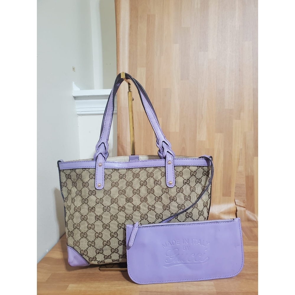 GUCCI Beige/Purple GG Canvas Small Craft Tote Bag - Picture 1 of 10